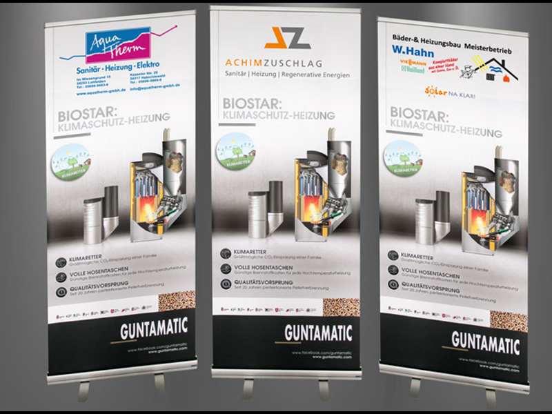 Innenraum-Werbung mit Roll-ups für Messen & Firmengebäude