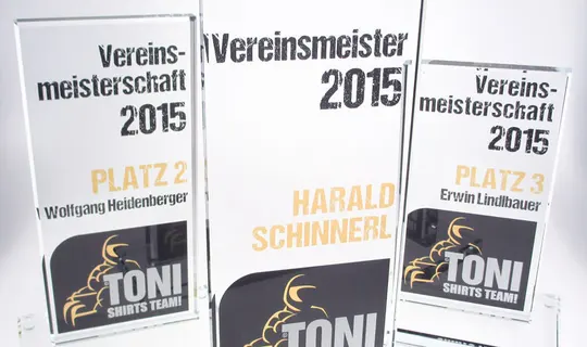 Glas-Trophy "Champion", beidseitig bedruckt
